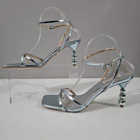 Badgley Mischka Callie Sandal Womens 10 Metallic Mint Leather Beaded Pearl Heel - Picture 2 of 15